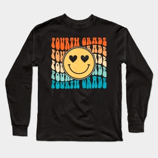 Boho  Retro Groovy Smile 4th Fourth Grade Teacher Long Sleeve T-Shirt